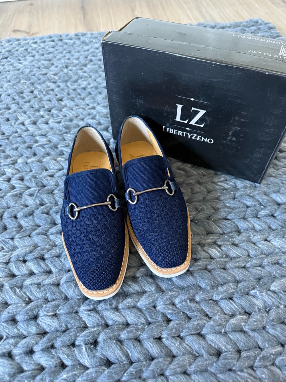Liberty Zeno  Navy Knit Slip-On Loafers with Metal Bit